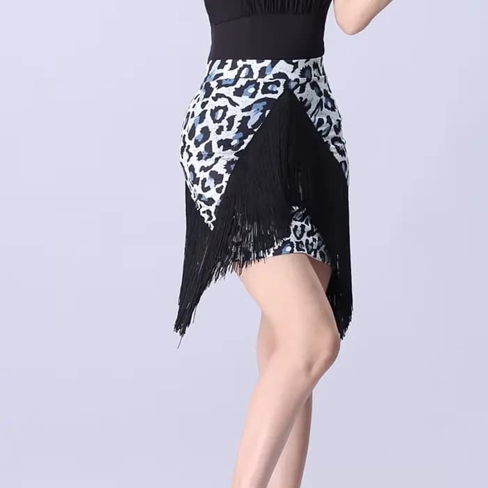 Jupe de danse latine irrégulière pour femmes, imprimé léopard, robe à franges, taille haute, jupe de