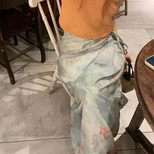 Jupes Aoaiiys pour femmes, design tie-dye tendance, jupe trapèze taille haute à lacets, jupe décontr