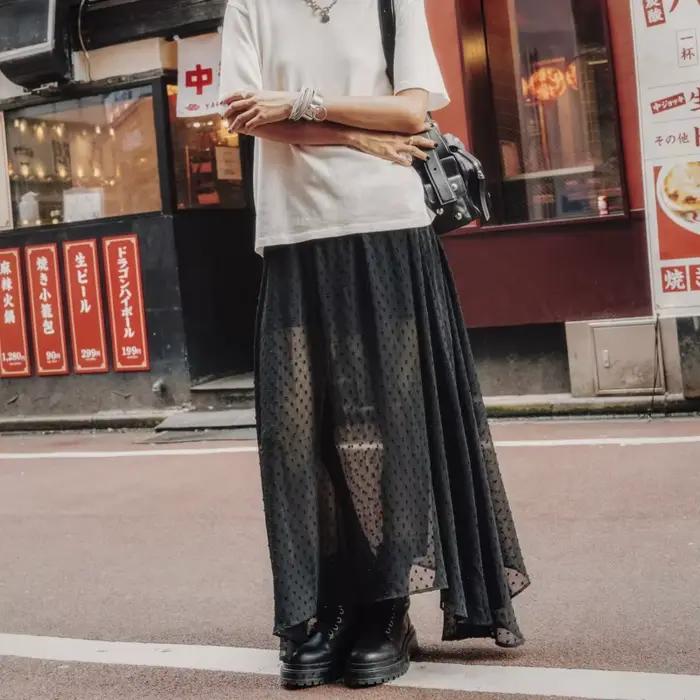 Hirigin mode femmes jupe transparente Y2K à pois cheville longueur longue jupe transparente été prin