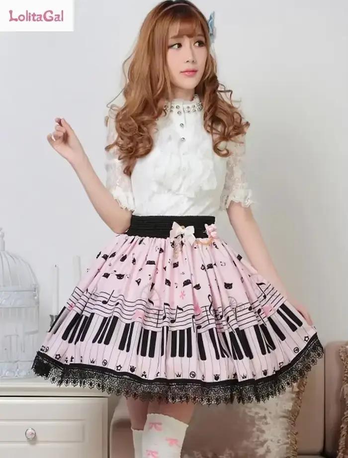 Jupe courte Sweet Lolita, jolie jupe d'été imprimée clé de Piano et mélodie pour femmes
