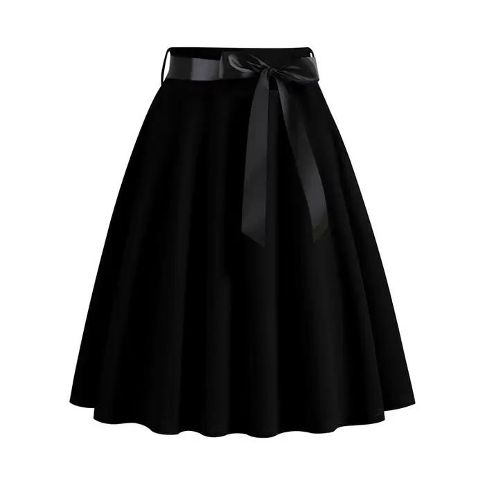 Jupes plissées trapèze pour femme, style Hepburn vintage années 50-60, couleur unie, avec ceinture à
