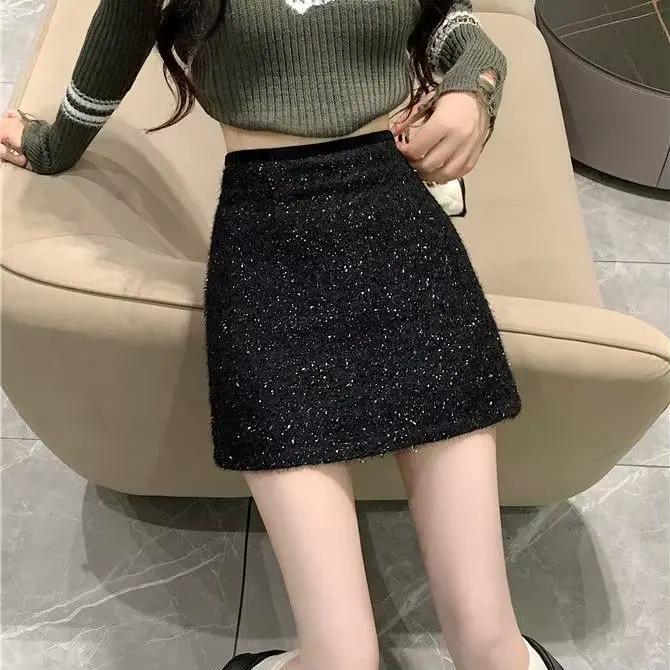 Nouveau Design taille haute minceur 2025 jupe à paillettes Anti-brillant soie jupe courte scintillan