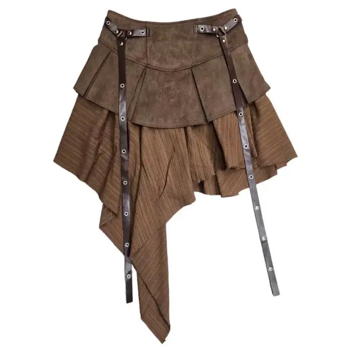 Jupes Courtes Femme Plissées Coupe Trapèze Taille Élastique Irrégulières Vintage Élégantes Épissées 