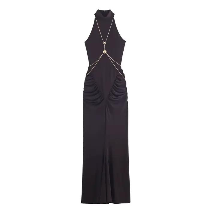 BSAY chaîne licou col robe femmes mode automne hiver nouveau sans manches élégant long gilet robes C