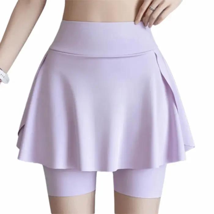 Jupes de tennis élastiques pour femmes, taille haute, séchage rapide, jupes deux-en-un avec poches i
