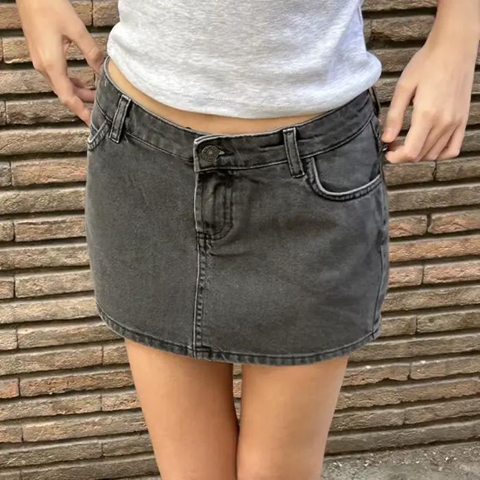 Femmes Coquette taille basse Denim Mini jupe Preppy mignon Y2K jupes courtes en Jean années 90 Vinta
