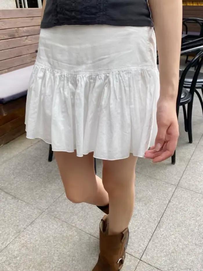 Mini jupes blanches pliables pour femme, taille basse, ligne a, courtes, décontractées, simples, ass