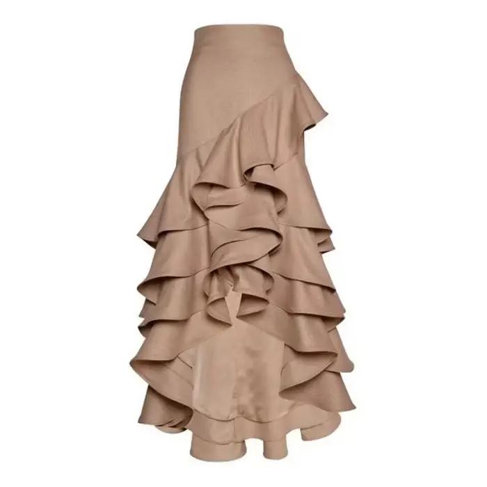 Élégance femmes jupes kaki couches sur mesure jupes de fête longue jupe femme longueur de plancher s