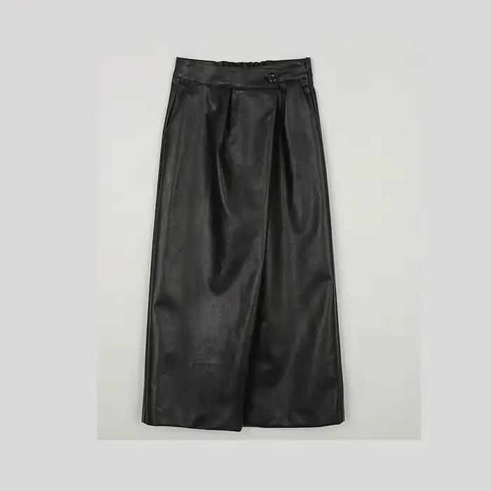 Jupe en cuir fendue pour femme, nouvelle collection printemps-automne 2026, jupe droite plissée tail