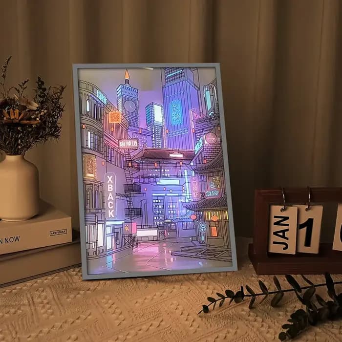 Anime LED belle ville vue nocturne lumière peinture, image HD lunette étroite prise Usb gradation ro