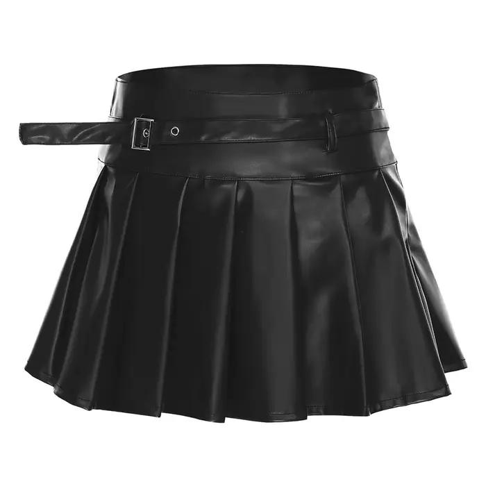 Jupe Y2K pour femmes avec fermeture éclair latérale, jupe courte en PU intégrée, taille haute, jupe 