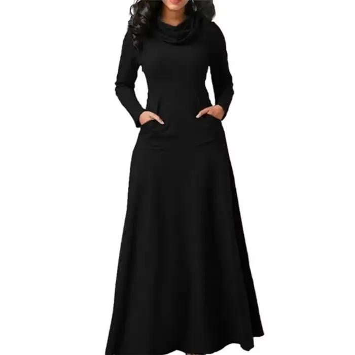 Robe longue élégante pour femme 2026, col montant, manches longues, décontractée, chaude, automne-hi