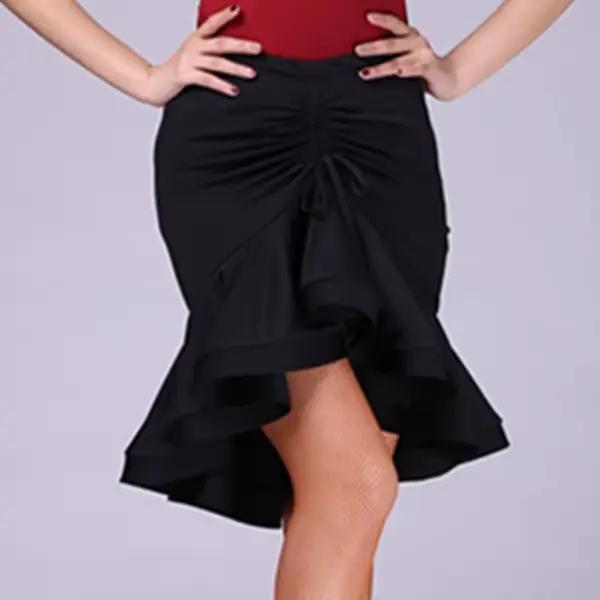 THEEPER Jupe de danse latine pour femme, taille haute, cordon de serrage latéral, ourlet à volants i