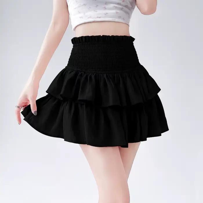 Mini-jupe à double volant pour femme, style ballet, noire et blanche, jupe bouffante, taille haute, 