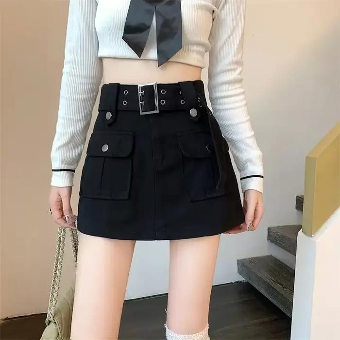 2025 nouvelle mode jupe Cargo femmes avec ceinture taille haute printemps et automne a-ligne Streetw