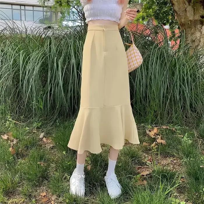 Jupe sirène à volants taille haute pour femmes, jupe longue formelle, mode élégante, noir et blanc, 