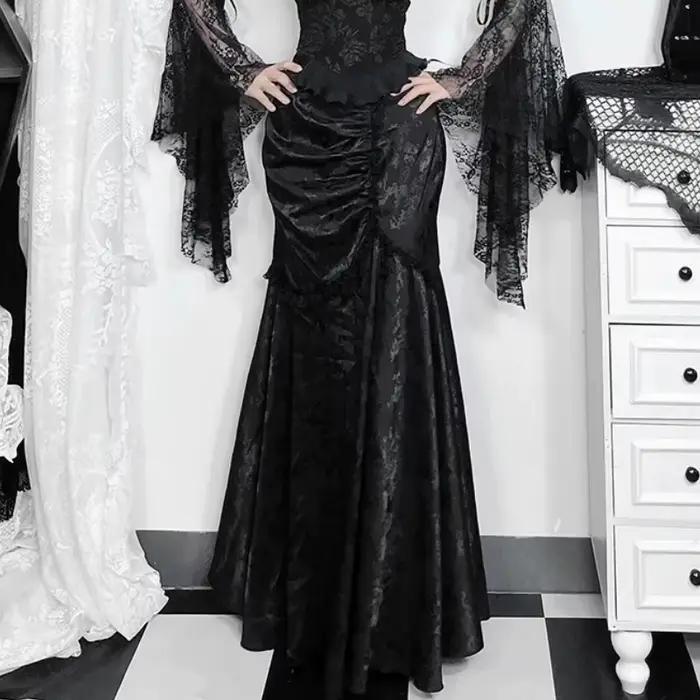 Mall Goth velours queue de poisson jupe femmes Vintage Jacquard hanche enveloppement fée Grunge jupe