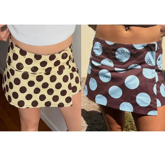 Jupes mini moulantes rétro esthétiques pour femmes, imprimées à pois réversibles, taille basse, pour