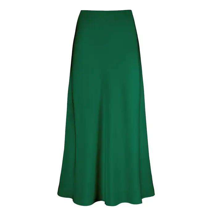 Jupes longues en Satin pour femmes, élégantes, à volants, taille haute, couleur unie, fermeture écla