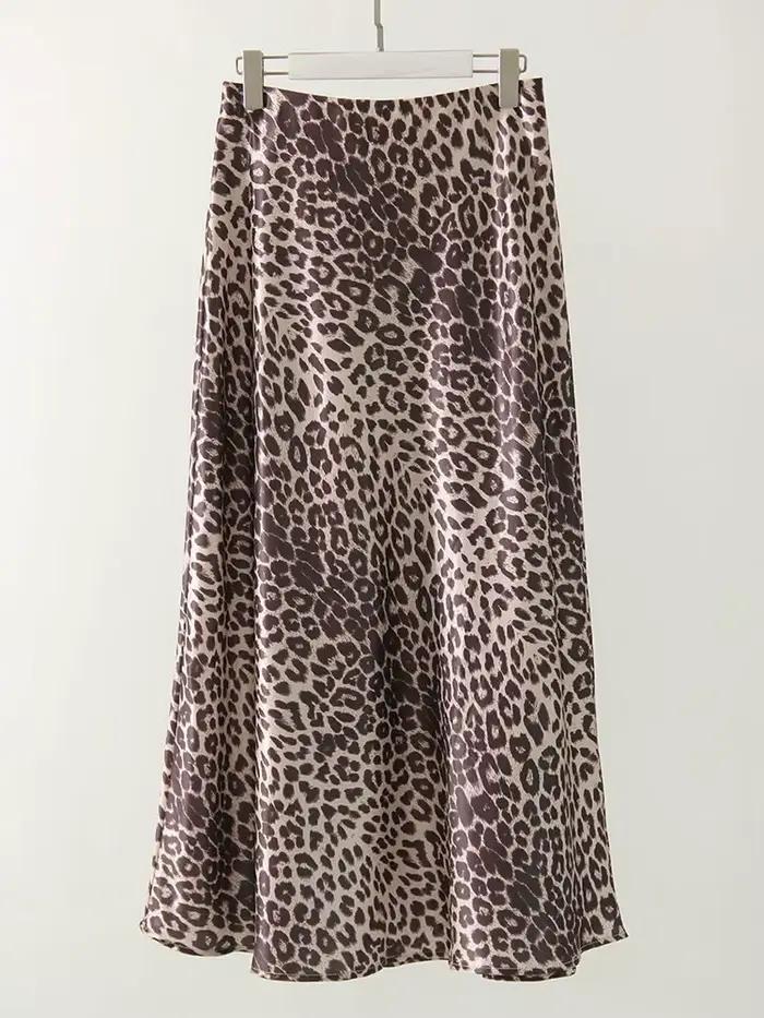 Jupe longue léopard en Satin pour femmes, jupe de luxe, ligne A, taille haute, marron, Maxi, printem
