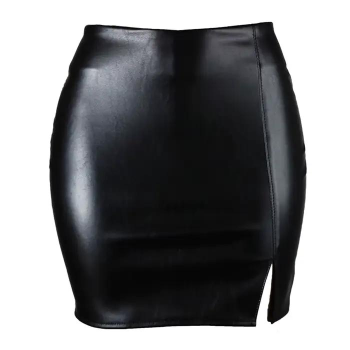 2025 femmes en cuir nuit Clubwear jupes été couleur Pure en cuir PU fermeture éclair Sexy hanche en 