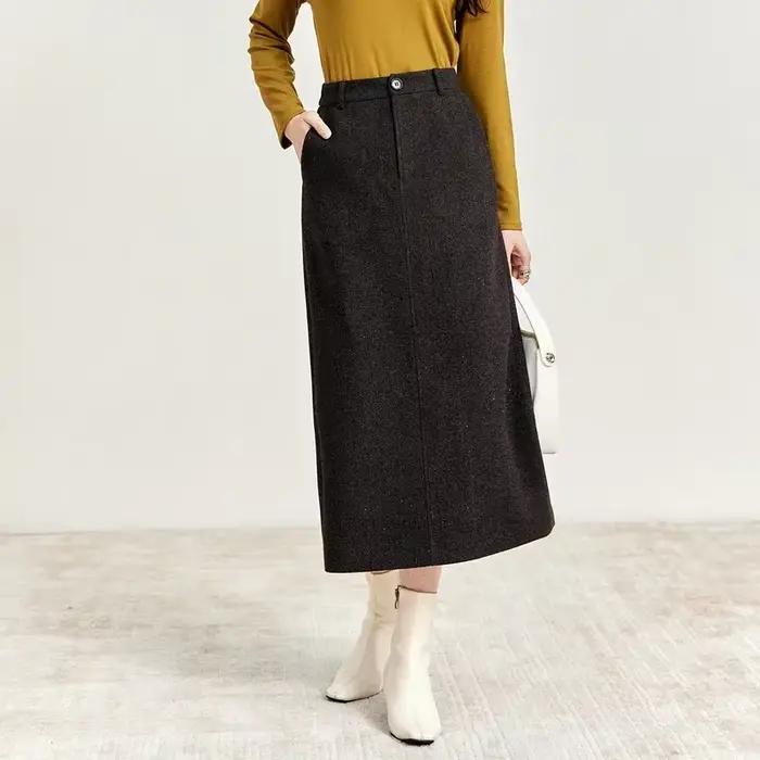 Jupe longue en laine droite SENTUBILA pour femme, collection Hiver 2026, élégante, en tweed, taille 