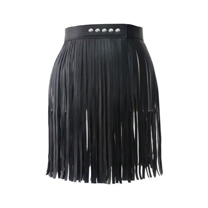 Jupe en Faux cuir pour femmes, taille haute, glands, harnais, Punk, Clubwear, fête, charme, danse en