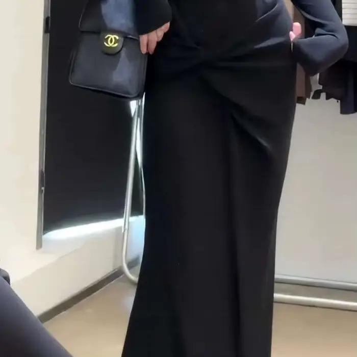 Jupe midi noire élégante pour femme, jupe longue ample et tendance, design automne-hiver, nouveau st