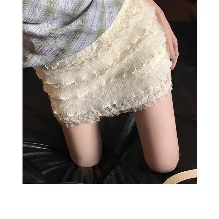 Jupe blanche en dentelle style Sweet Wind pour femme, taille haute, coupe trapèze, idéale pour l'été