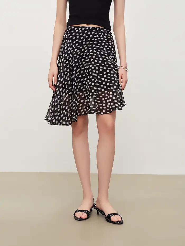 Jupe en mousseline à pois vintage ZIQIAO pour femme, nouvelle collection été 2026, mini-jupe asymétr