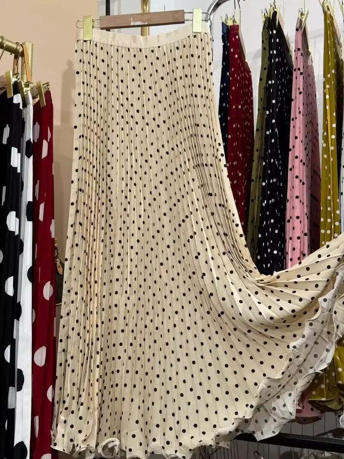 Jupe longue taille haute à pois pour femmes, élégante, style Boho, vêtements de plage, grand ourlet,