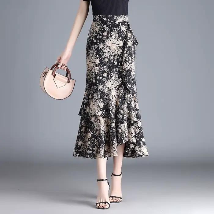 Jupes élégantes imprimées à volants irréguliers motif léopard pour femmes, nouvelle collection d'été