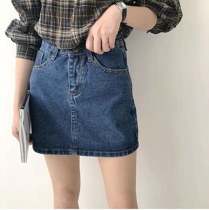 Jupe courte amincissante taille haute, Version coréenne, nouveau Style Ins, sac rétro en Denim, jupe