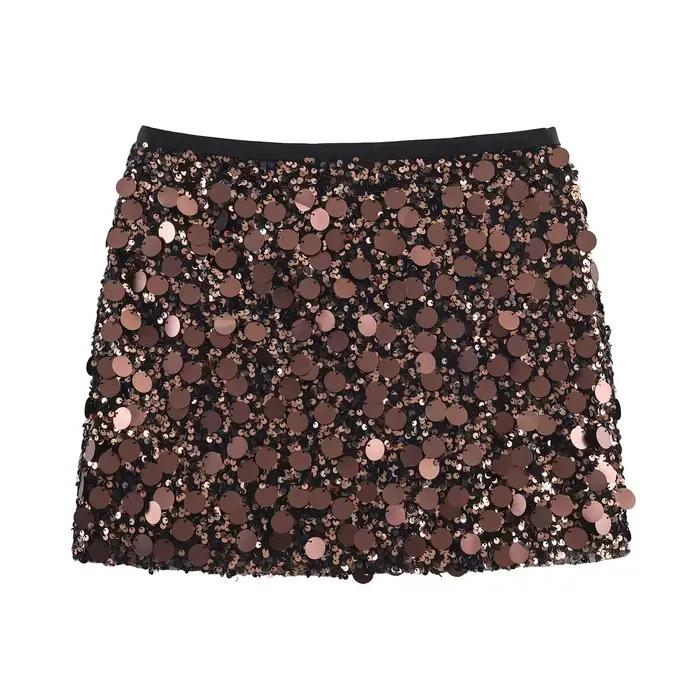 Jupe courte taille haute élégante et brillante à sequins pour femme – Idéale pour le bureau et les s