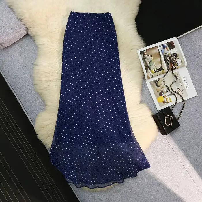 Jupe longue Seoulish à pois imprimés pour femme, coupe sirène, drapée, décontractée, ajustée, pour l