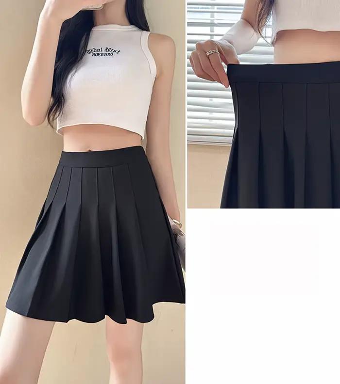 Jupe plissée ceinture élastique Style Preppy jupe décontracté été mode douce Hottie collège JK noir 