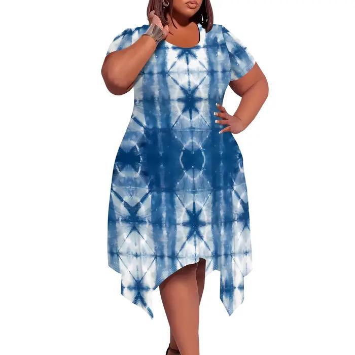 Robe mi-longue à manches courtes et col rond (poche) XL-6XL