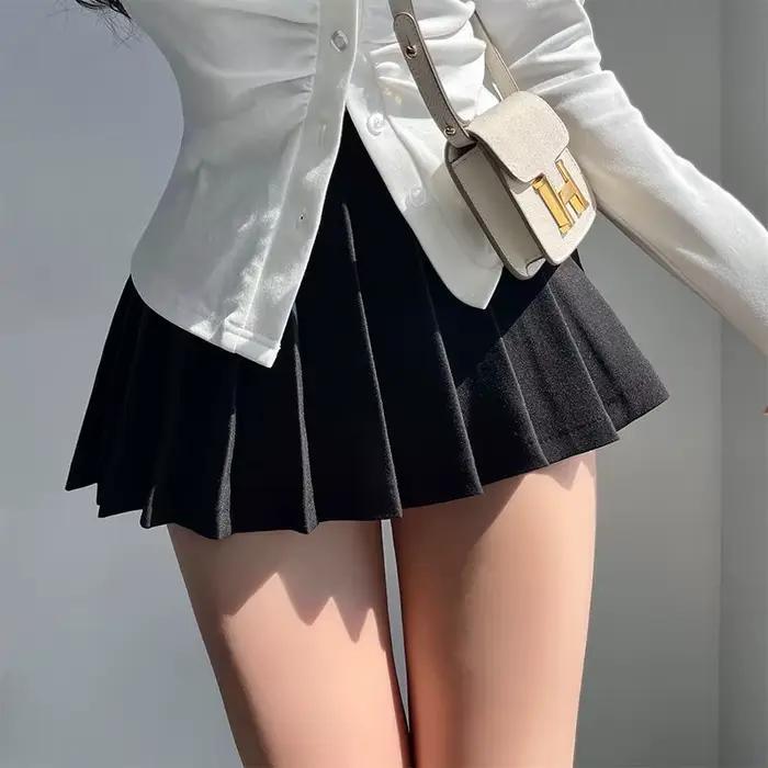 Jupe plissée avec short pour femmes, Sexy, taille haute, blanc, noir, ligne a, coréen, Gyaru, Mini j