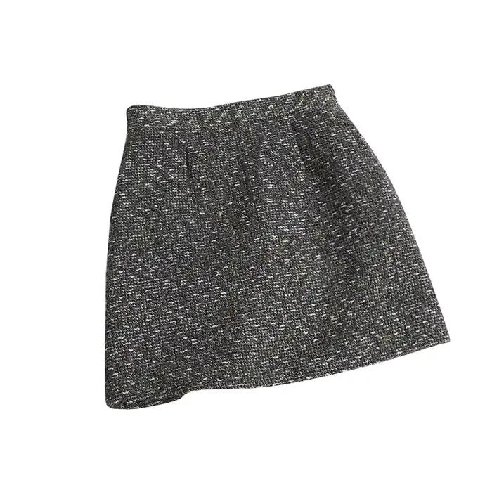 Mini-jupe en tweed pour femme, taille haute, coupe trapèze, élégante et courte