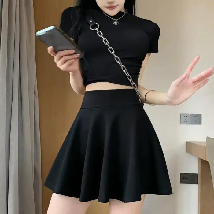 Jupe plissée en polyester respirant, jupe mi-longue décontractée élastique, jupe de soleil pour femm
