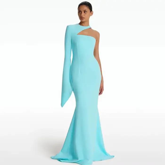 Robes de Thanksgiving turquoise pâle, robe sur mesure en jersey, robes sirène et trompent, robes lon