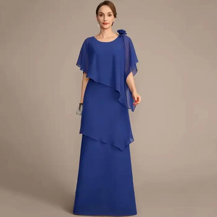 Robes de mère de la mariée bleu royal à manches mi-longues, robes de soirée de mariage pour femmes, 