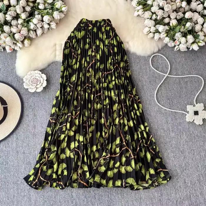 Jupes plissées en mousseline de soie pour femmes, imprimé floral, mode Vintage, couleur trapèze, vêt