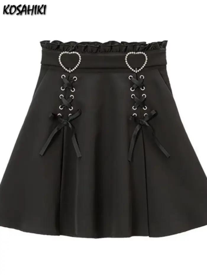 Jupe style Harajuku esthétique Y2k 2026, jupe courte à taille haute pour fille douce, jupe bandage L
