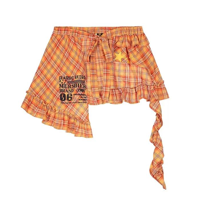 REDDACHiC – jupe portefeuille à carreaux pour robe en jean Y2k, Vintage, taille élastique, ourlet à 