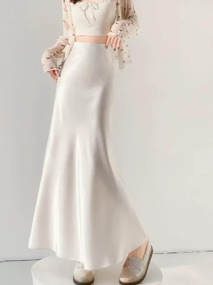 Jupe midi élégante en satin taille haute pour femme, style queue de poisson, polyvalente, pour le pr