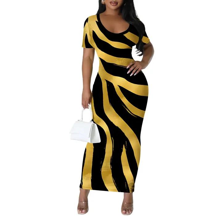 Jupe crayon à imprimé animal pour femme – Jupe mi-longue moulante ajustée, moulante sexy à col rond,