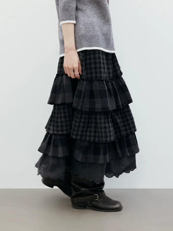 CHIC VEN – jupes coréennes pour femmes, nouvelle jupe longue multicouche rétro, taille haute, demi-l