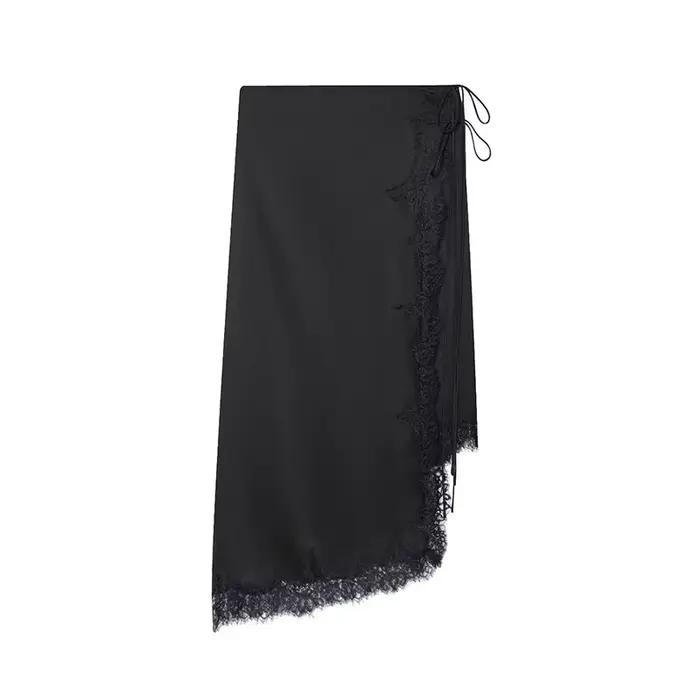 HH femmes mode polyvalent noir dentelle Satin jupe femme taille moyenne tempérament mince fermeture 