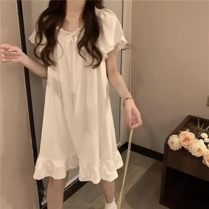 Chemises de nuit blanches mi-longues, pyjamas d'été, vêtements de maison pour femmes, nouvelle robe 